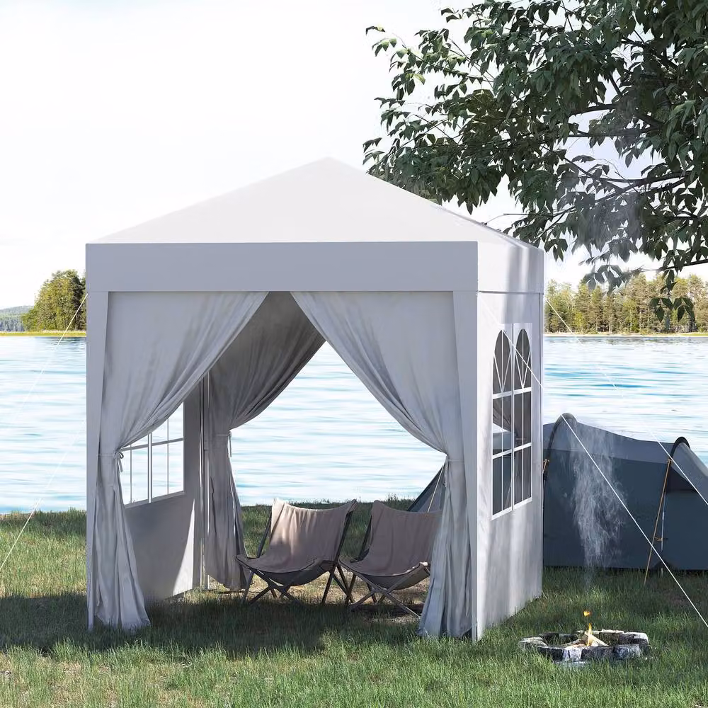 Outsunny White Pop Up Gazebo with Windows and Steel Frame, W: 200 cm, D: 200 cm, H: 240 cm – 3