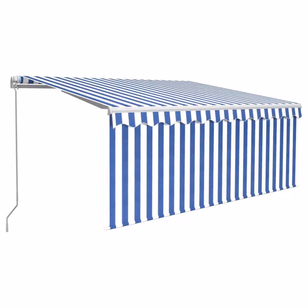 Berkfield Home Manual Retractable Awning with Blind, Blue and White Striped, W: 300 cm, D: 250 cm – 2