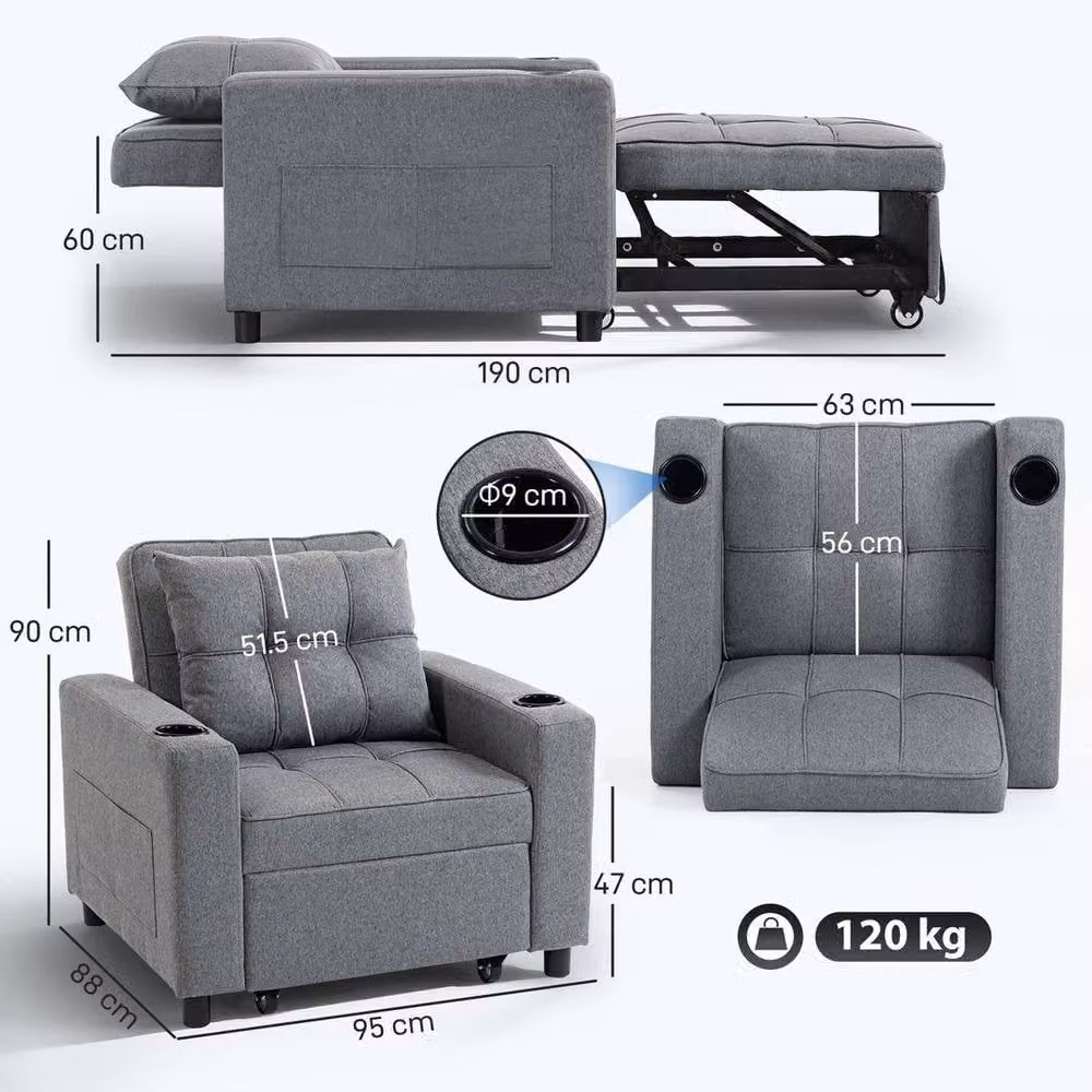 FORGEVIO 3-in-1 Convertible Sofa Bed and Sleeper Chair in Grey – 3