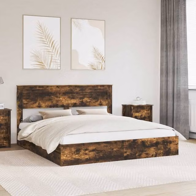 Berkfield Home Modern Storage Bed with Drawers in Smoked Oak Brown, W/D/H: 180 x 200 cm