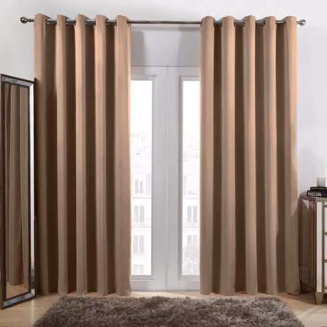 OHS Plain Beige Blackout Thermal Eyelet Curtains, Width: 228 cm