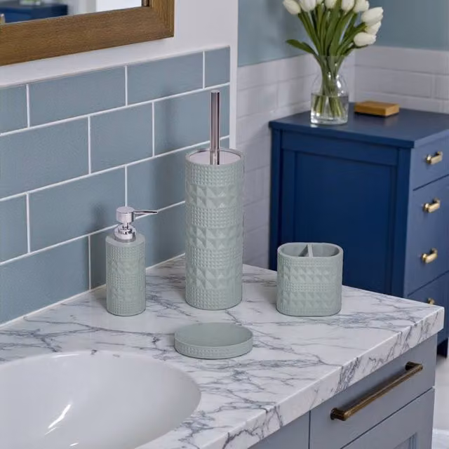 Showerdrape Maison 4 Piece Bathroom Accessory Set in Soft Green or White Shimmer