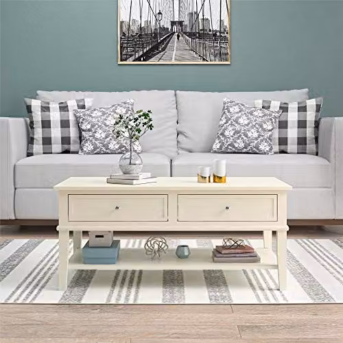 Ameriwood Home Franklin Coffee Table in White, W: 103 cm, D: 52 cm, H: 47 cm – 2