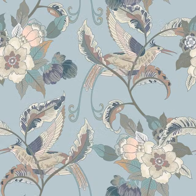 I Love Wallpaper Art Nouveau Floral and Animal Pattern Wallpaper in Blue and Yellow
