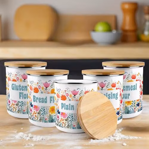 Purely Home Floral Enamel Gluten-Free Flour Storage Canister, 2.7 l, Multicolour and Pink – 2