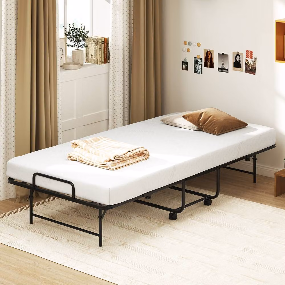 Costway Multicolour Folding Rollaway Guest Bed with Memory Foam Mattress and Wheels, W/D/H: 90 x 190 cm – 4