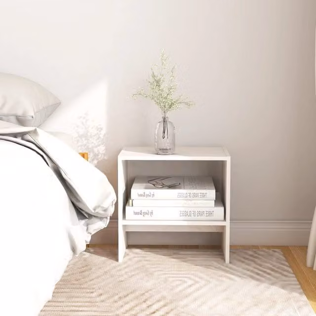 Berkfield Home Set of 2 White Solid Pinewood Bedside Cabinets, W/D/H: 40 x 30.5 x 40 cm