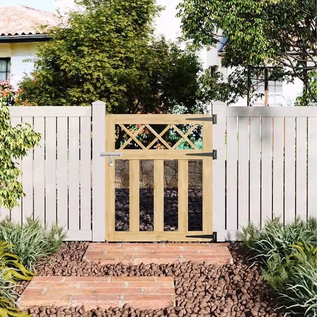 Komore Outdoor Cross Top Wooden Garden Fence Gate, Brown, W: 90 cm, H: 76 cm