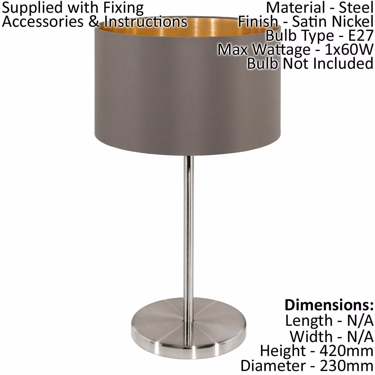 Loops 2 Pack Table Lamps in Gold and Grey with Fabric Shades and E27 Base – 2