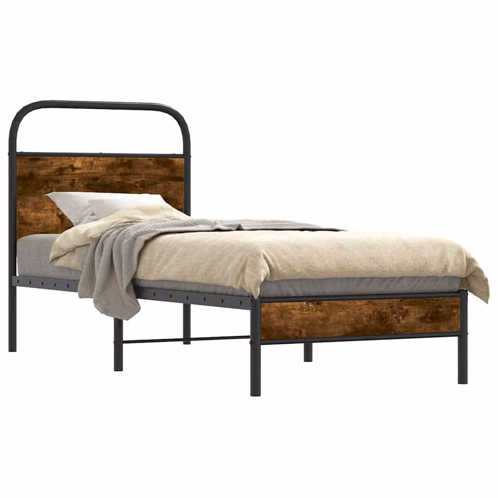 Berkfield Home Smoked Oak Bed Frame in Brown, W/D/H: 75 x 190 cm – 2