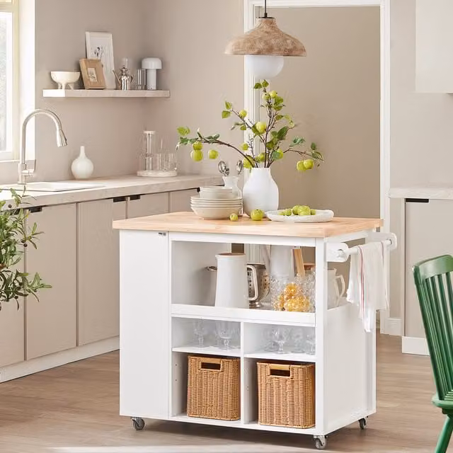 SoBuy Tiered White Kitchen Trolley with Back Panel and Scandinavian Design