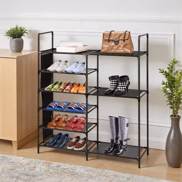 Lifeideas Metal Shoe Rack with Side Pockets in Black