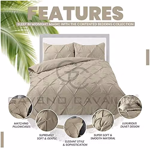 Smart Living Polycotton Pintuck Duvet Cover and Pillowcase Set in Beige, Double – 2
