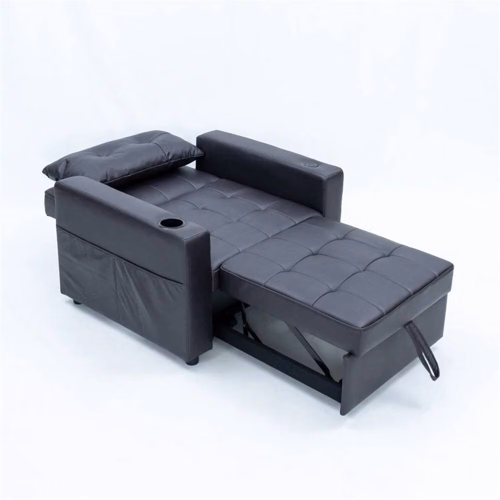 FORGEVIO Black Faux Leather Single Bed Corner Sofa Bed with Armrests – 2