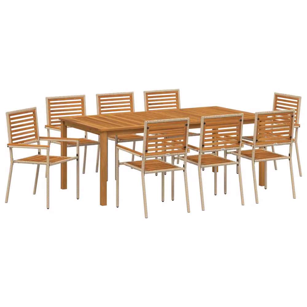 Berkfield Home 9 Piece Beige Poly Rattan and Acacia Wood Garden Dining Set – 2
