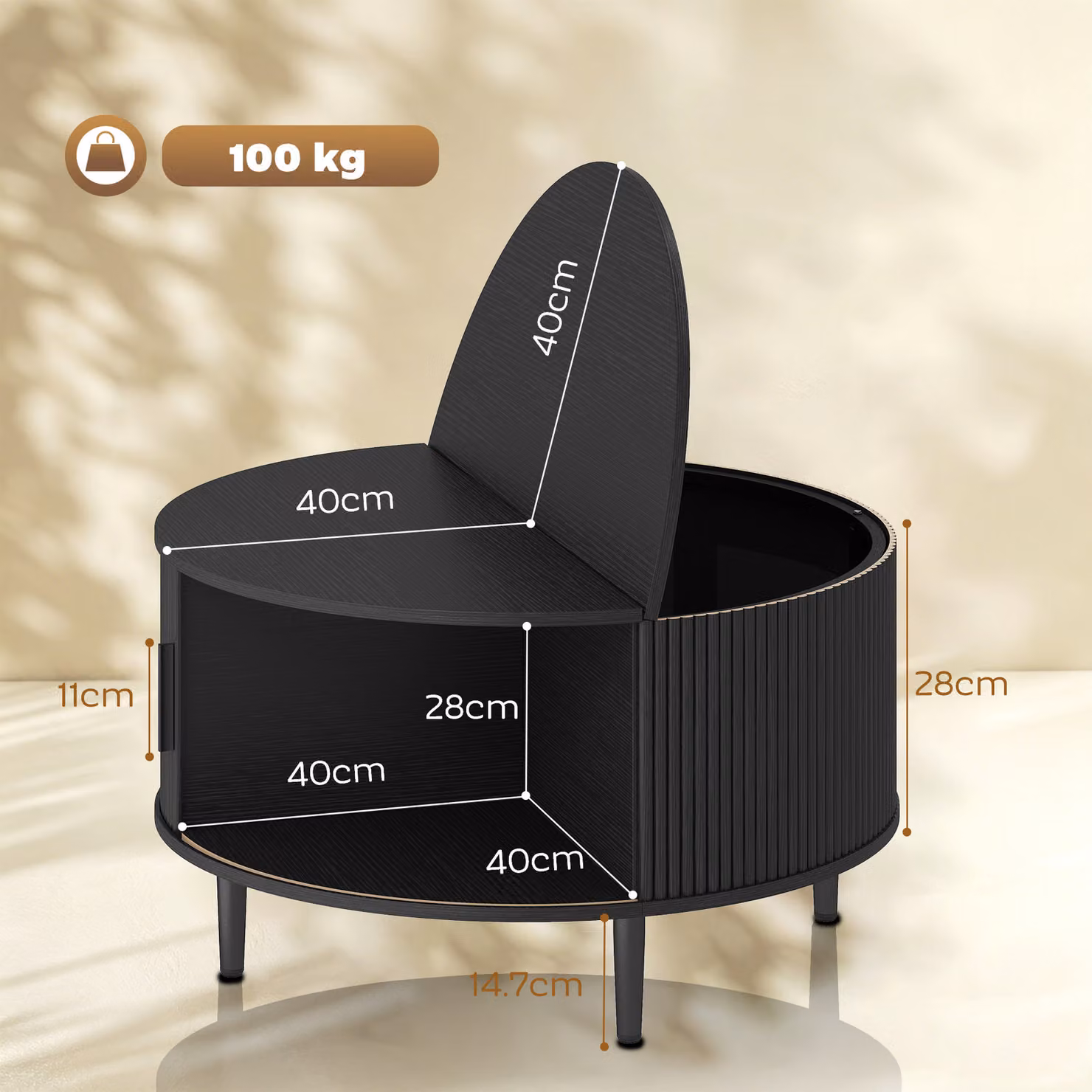 HOMCOM Round Coffee Table with Lift Top and Hidden Storage, Black Wood Effect, Diameter: 80 cm – 3