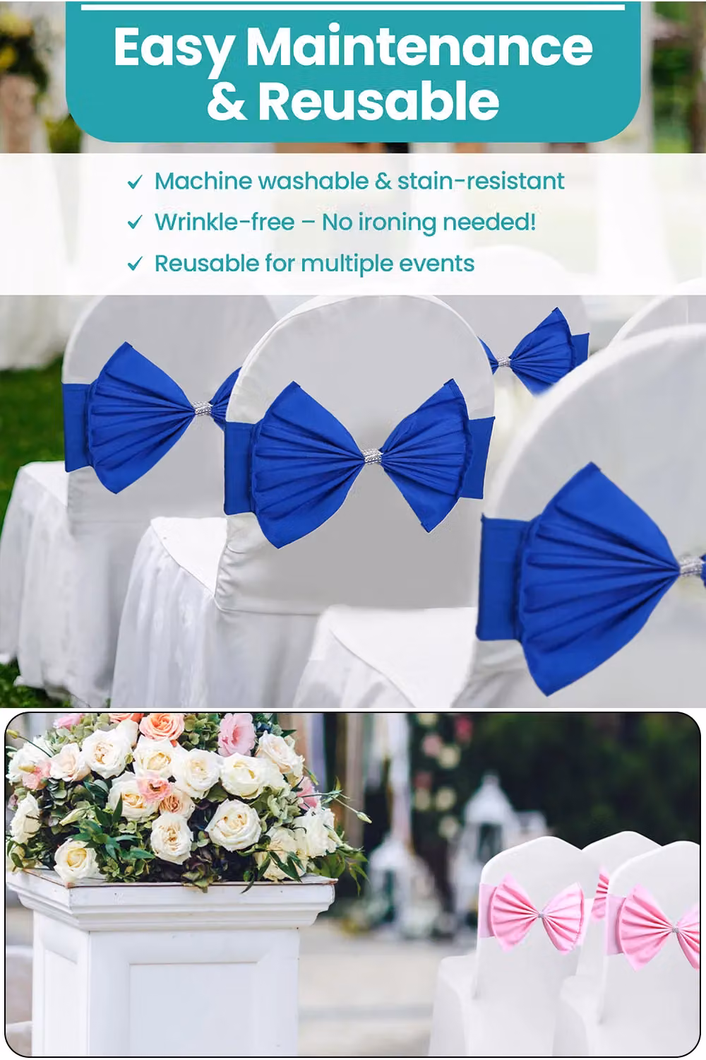 Neel Blue Stretchy Chair Sash Band with Slider Buckle for Weddings, Parties and Events – 3