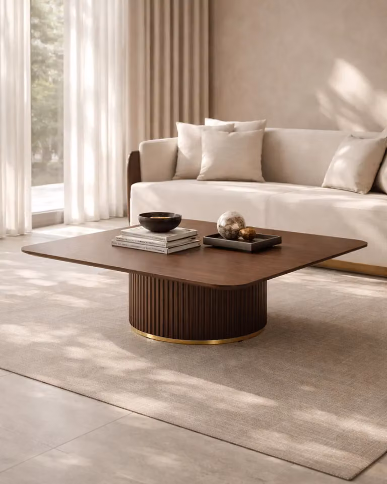 Tommy Franks Lantine Square Coffee Table in Walnut and Brown, W/D/H: 120 x 120 x 45 cm