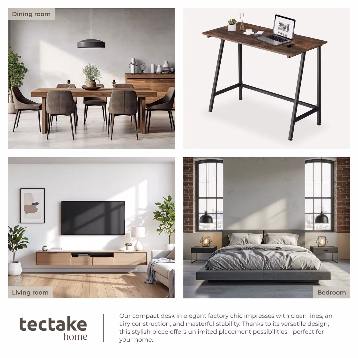 tectake Newton Modern Computer and Writing Desk in Brown and Black – 4