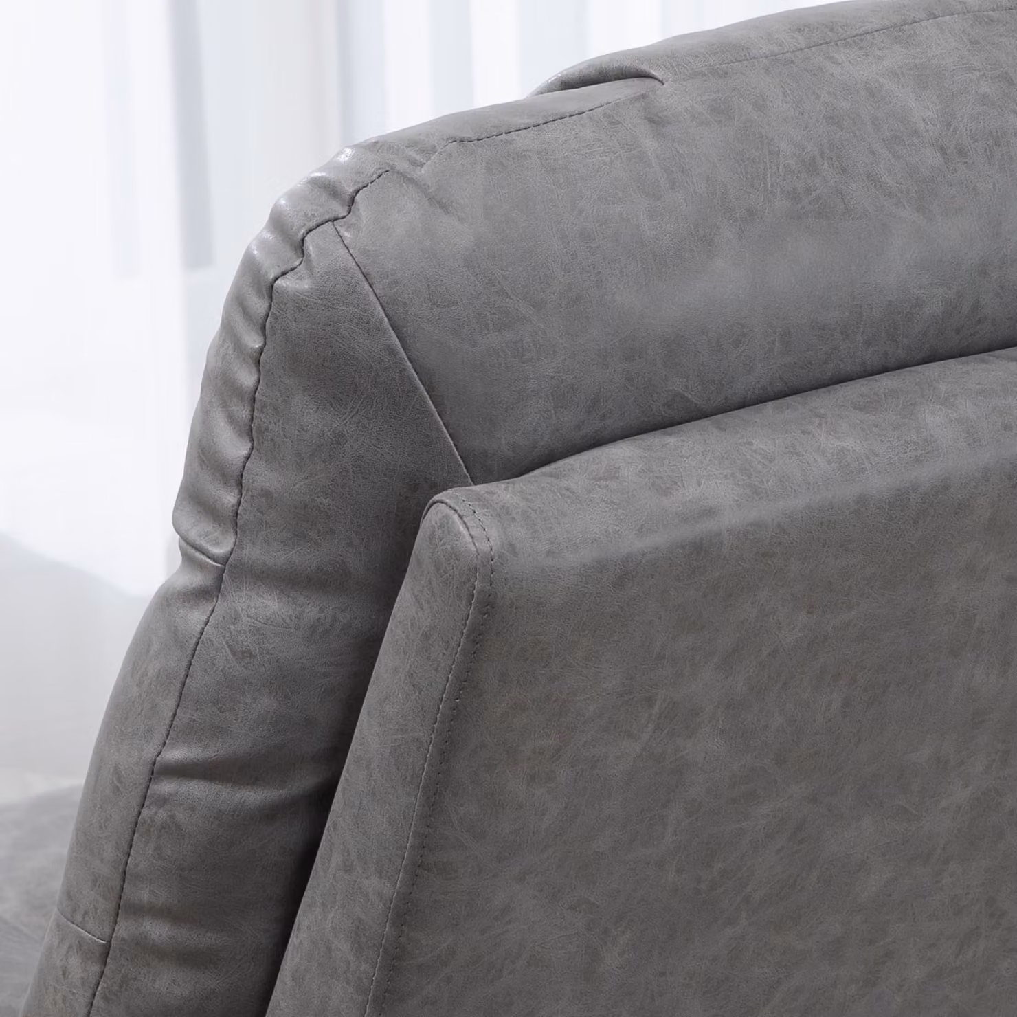 HOMCOM Manual Reclining Armchair in Grey Faux Leather with Footrest and Cup Holders, H 102 x W 86 x D 93 cm – 6