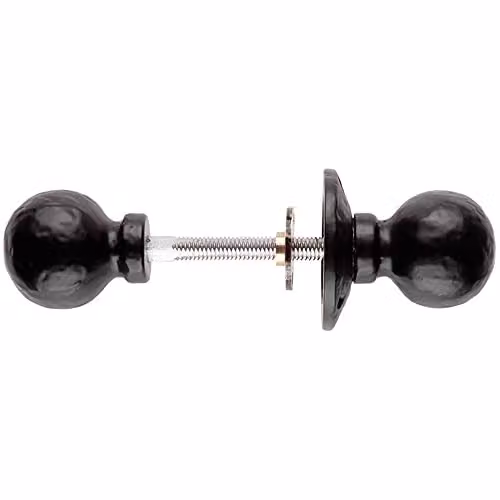 Loops Pair of Round Ball Rimmed Mortice Door Knobs in Black Antique, 60mm Diameter – 1