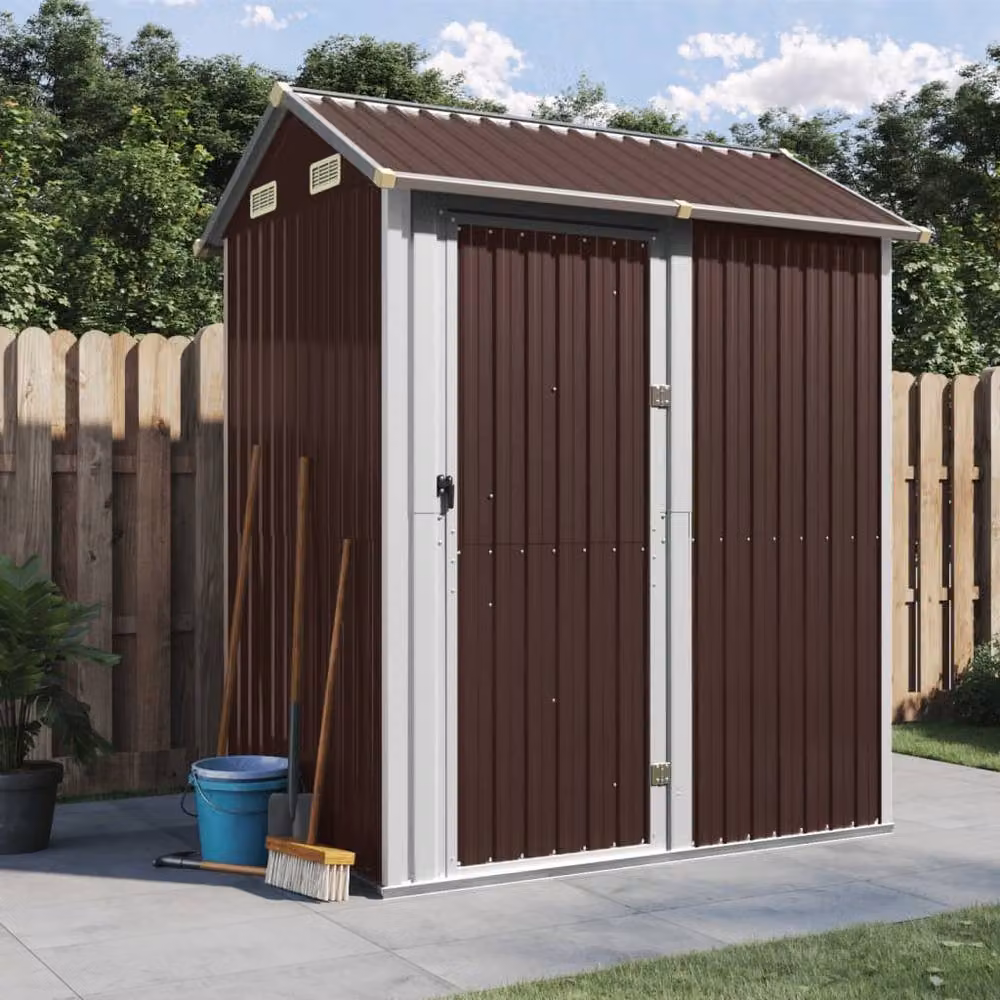 Berkfield Home Pent Garden Shed in Brown Galvanised Steel, W/D/H: 192 x 152.5 x 237 cm – 2
