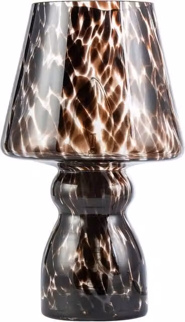 Happy Homewares Clear Glass Mushroom Table Lamp with Brown Speckle Snowflake Pattern