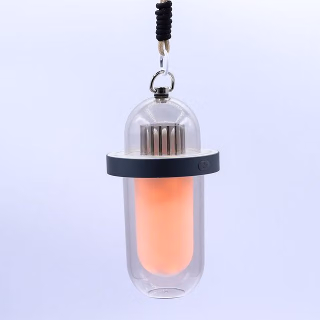 KDMK White Outdoor Tabletop Flame Effect Lamp with USB C Rechargeable Multi Colour RGB Lighting
