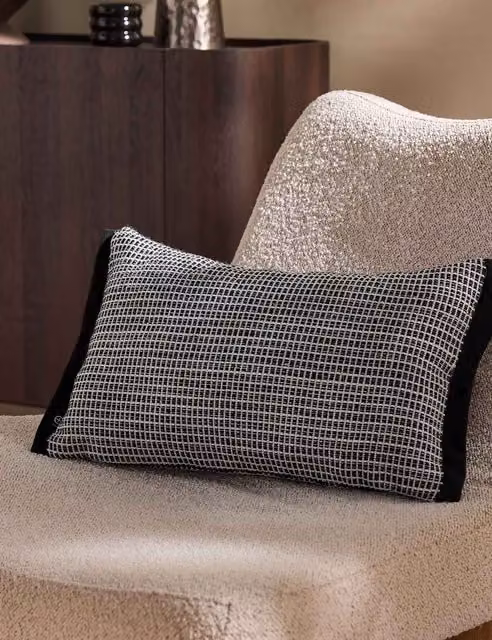 MADE Black Checked Pure Cotton Cady Rectangular Cushion