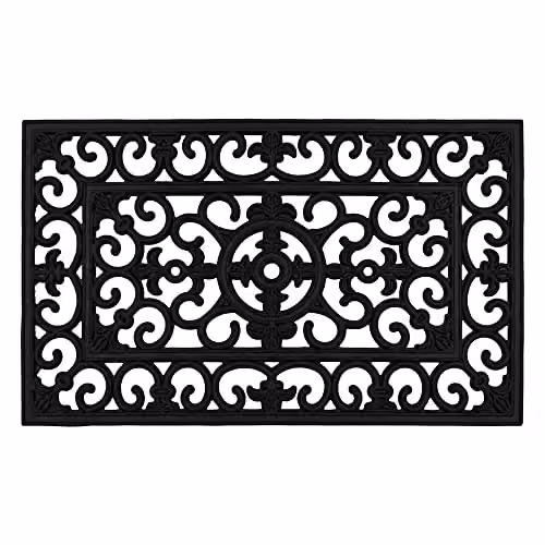 JVL Lexi Wrought Iron Effect Rubber Door Mat and Patio Mat Set in Black, W: 45 cm, L: 120 cm – 7