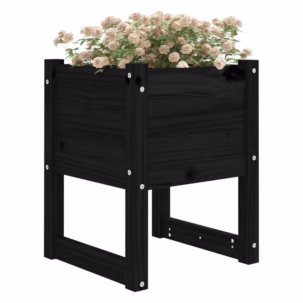 Berkfield Home Set of 2 Black Solid Wood Pine Planter Tubs, W: 40 cm, D: 40 cm, H: 52.5 cm – 3