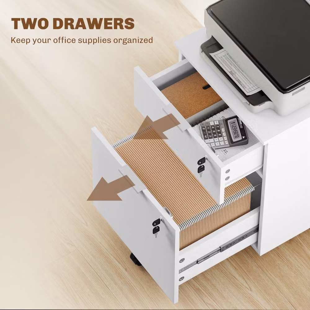 STILVORA White Lockable Filing Cabinet with 2 Drawers and Castors – 4