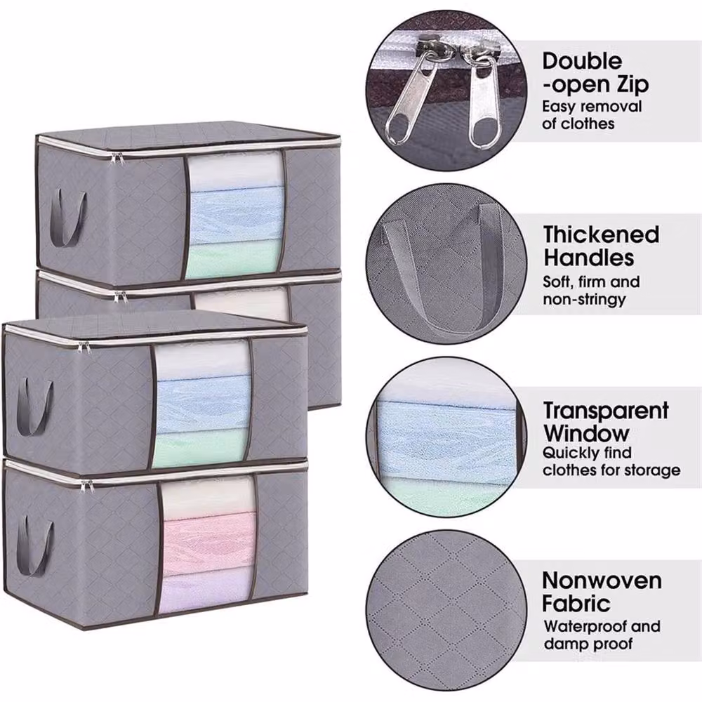 Nordara Grey Fabric Zipper Storage and Moving Box with Handles – 3