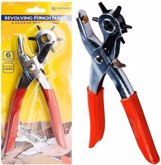 BARGAINS-GALORE Heavy Duty Revolving Leather Punch Plier Rivet Set with 6 Sizes in Red – 1