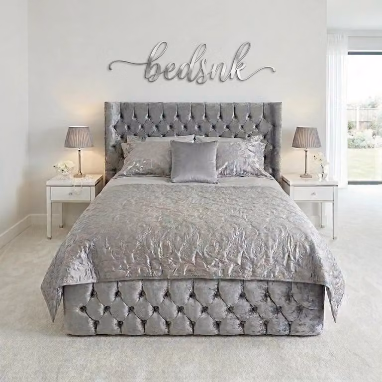 BEDS NK LTD Emperor Upholstered Velvet Bed Frame in Grey