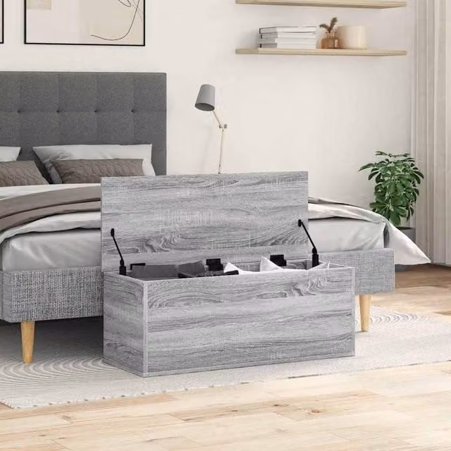 Berkfield Home Grey Sonoma Storage Box in Engineered Wood W: 90 cm, D: 35 cm, H: 35 cm