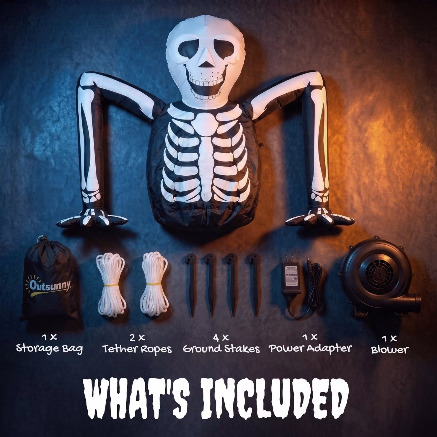 Outsunny Inflatable Ground Crawling Skeleton Halloween Decoration with Built-in LED Lights in White – 6