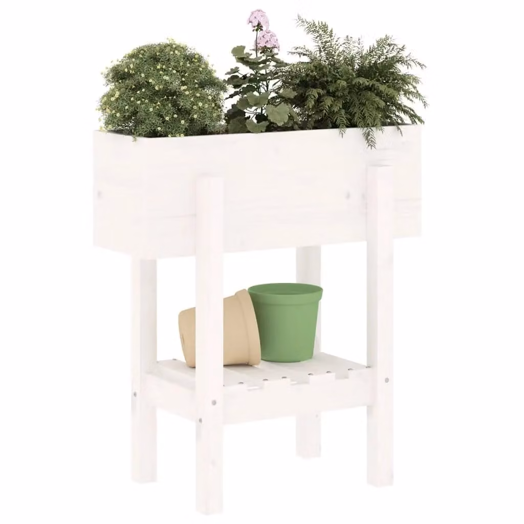Berkfield Home White Solid Wood Pine Garden Planter Tub W: 62 cm, D: 30 cm, H: 69 cm – 2