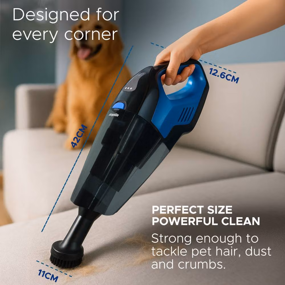 Keplin Cordless Handheld Vacuum Cleaner, Wet & Dry Use, 50W, 0.5L Dust Bin, Blue and Black – 7