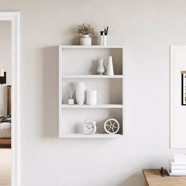 Berkfield Home White Wall Shelf in MDF, W/D/H: 60 x 43 x 9 cm
