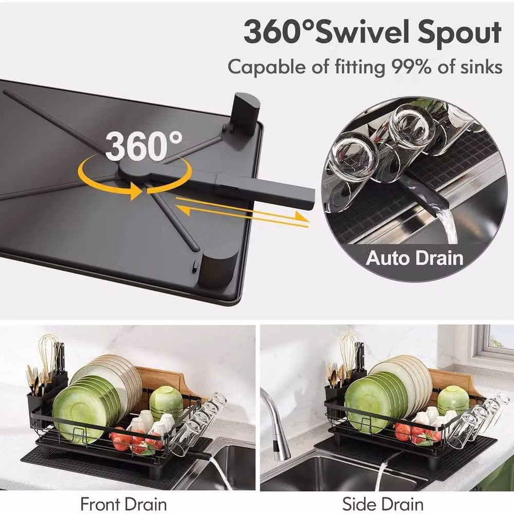NESTLUNE Black Metal Rectangular Dish Drainer Rack for Kitchen Sinks, W: 100 cm, D: 15 cm, H: 15 cm – 3