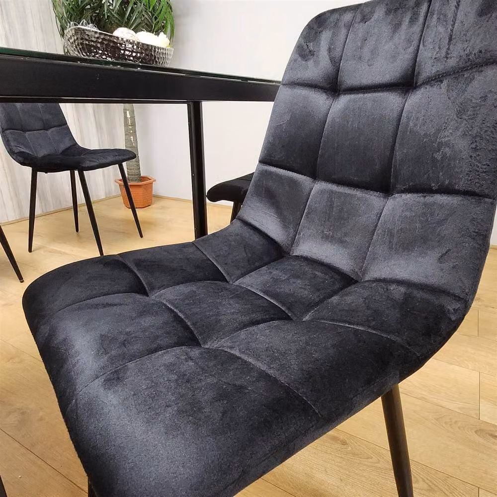 KOSY KOALA Black Glass Marble Effect Dining Table Set with Velvet Chairs, W/D/H: 140 x 80 x 75 cm – 3