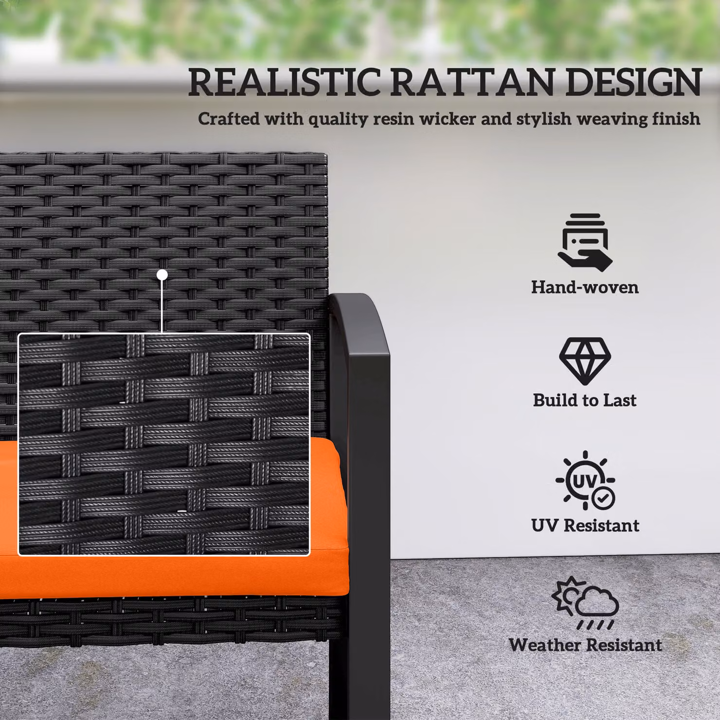 Outsunny Two-Seater Rattan Garden Bench with Armrests in Orange – 5