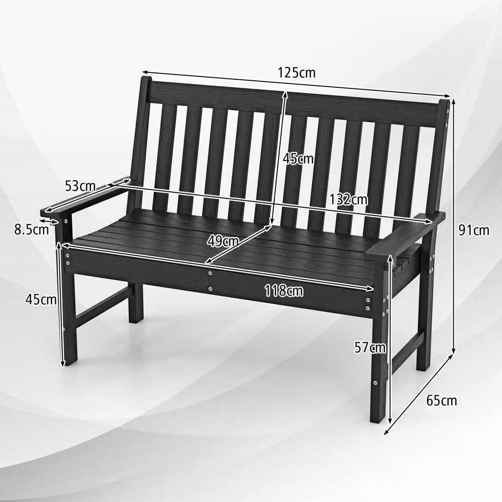 Gymax Outdoor 2-Person Patio Loveseat Bench with Backrest in Black – 3