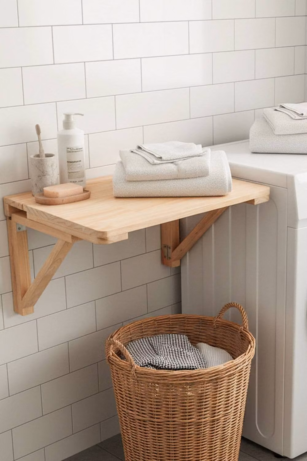 Living and Home Wooden Wall-mounted Folding Table in Beige – 1