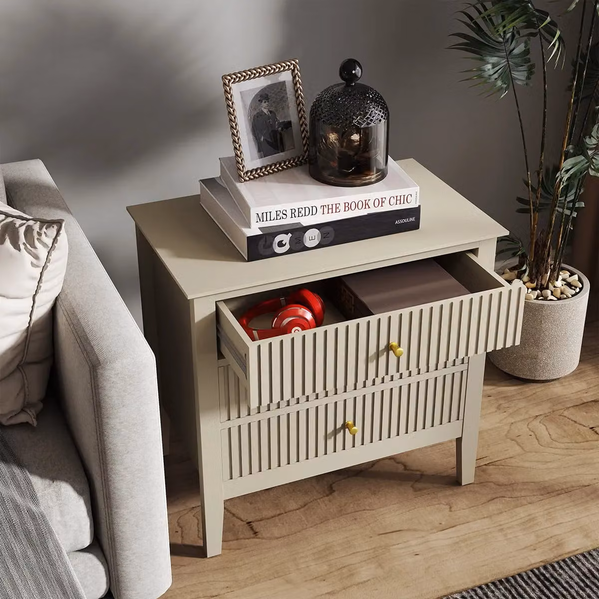 Melody Maison Hales Taupe Large 3 Drawer Bedside Table in Beige – 2