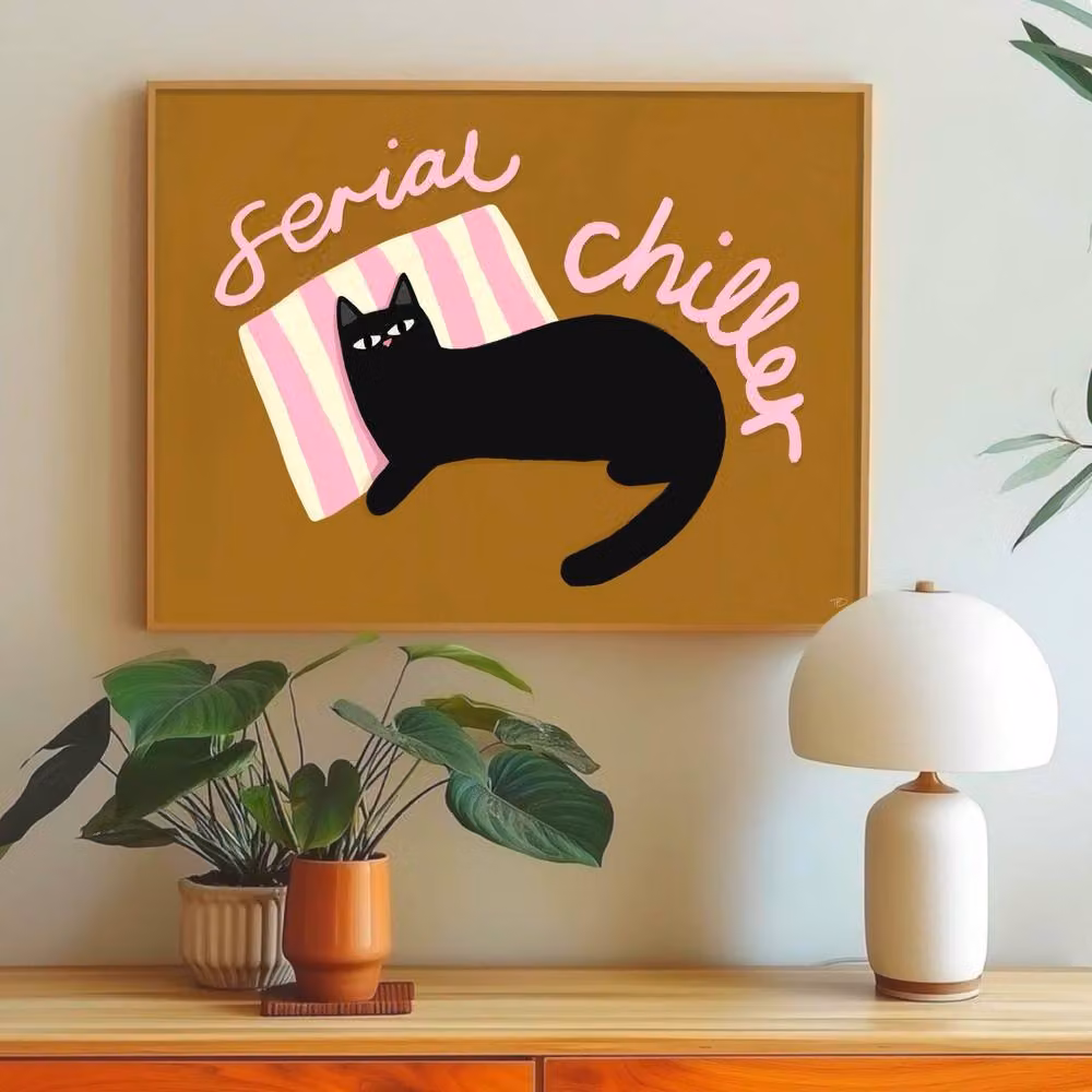 The Paper Tail Serial Chiller Funny Cat Art Print, Multicolour, W: 29.7 cm, H: 42.0 cm – 2