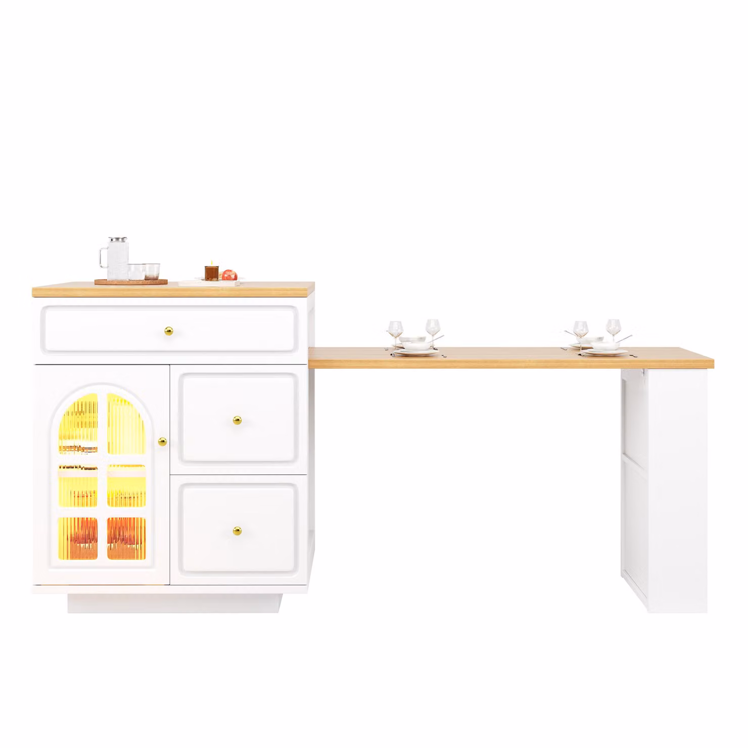 Aosom UK Extendable Kitchen Island with LED Colour Lighting, White Dining Bar with 4 Drawers and Open Shelf, L 195.5 x W 70 x H 93.5 cm – 2