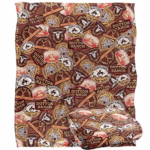 Yellowstone Badges Silky Touch Super Soft Fleece Throw Blanket in White, W/D/H: 152 x 127 cm – 1