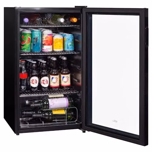 Kuhla 93 Litre Under Counter Glass Door Drinks Cooler in Black with LED Interior Light – 6